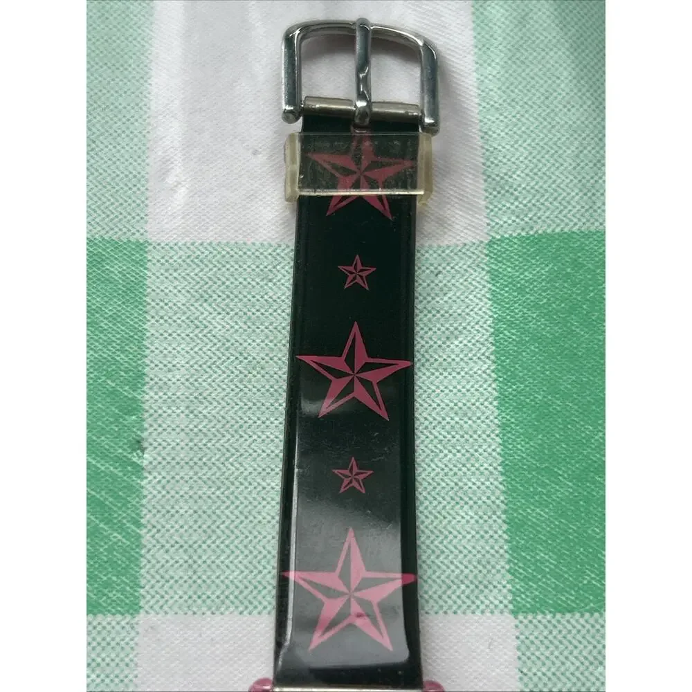 Lucky Pink Dial Black And Pink Star Band Kids Watch